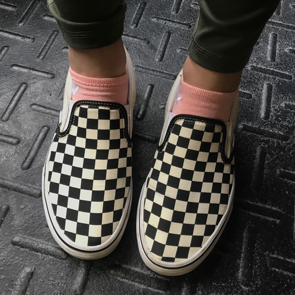 womens checkered van slip ons